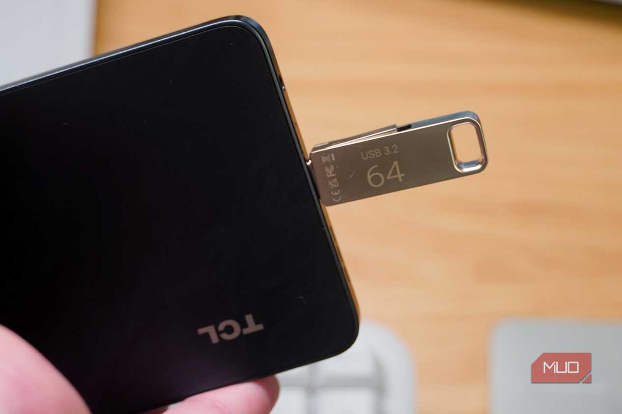 A USB-C drive plugged into an Android phone.
