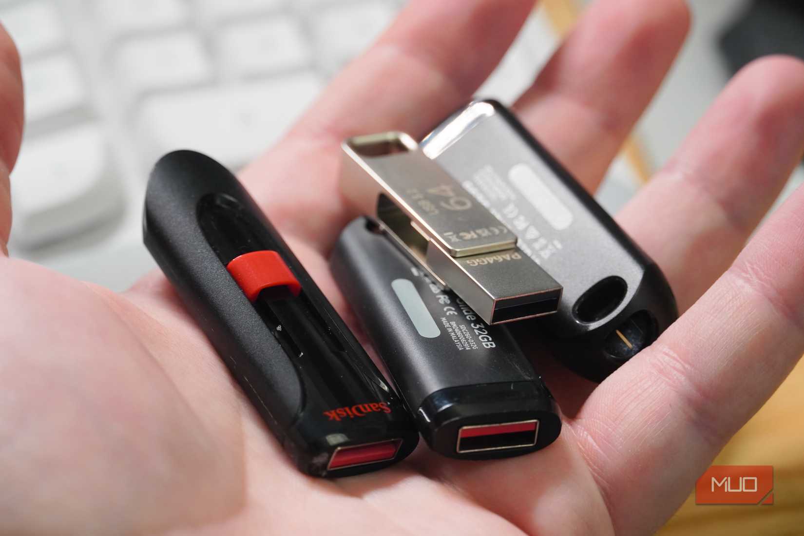USB drives in the palm of my hand.