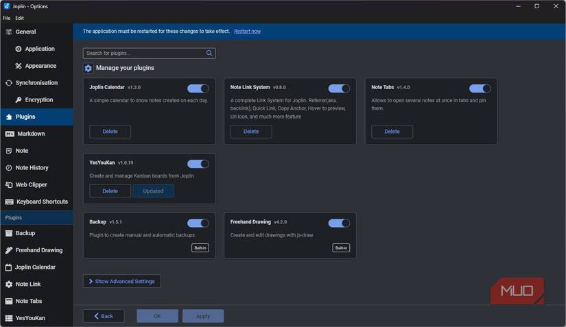 Using plugins for more Joplin functionality