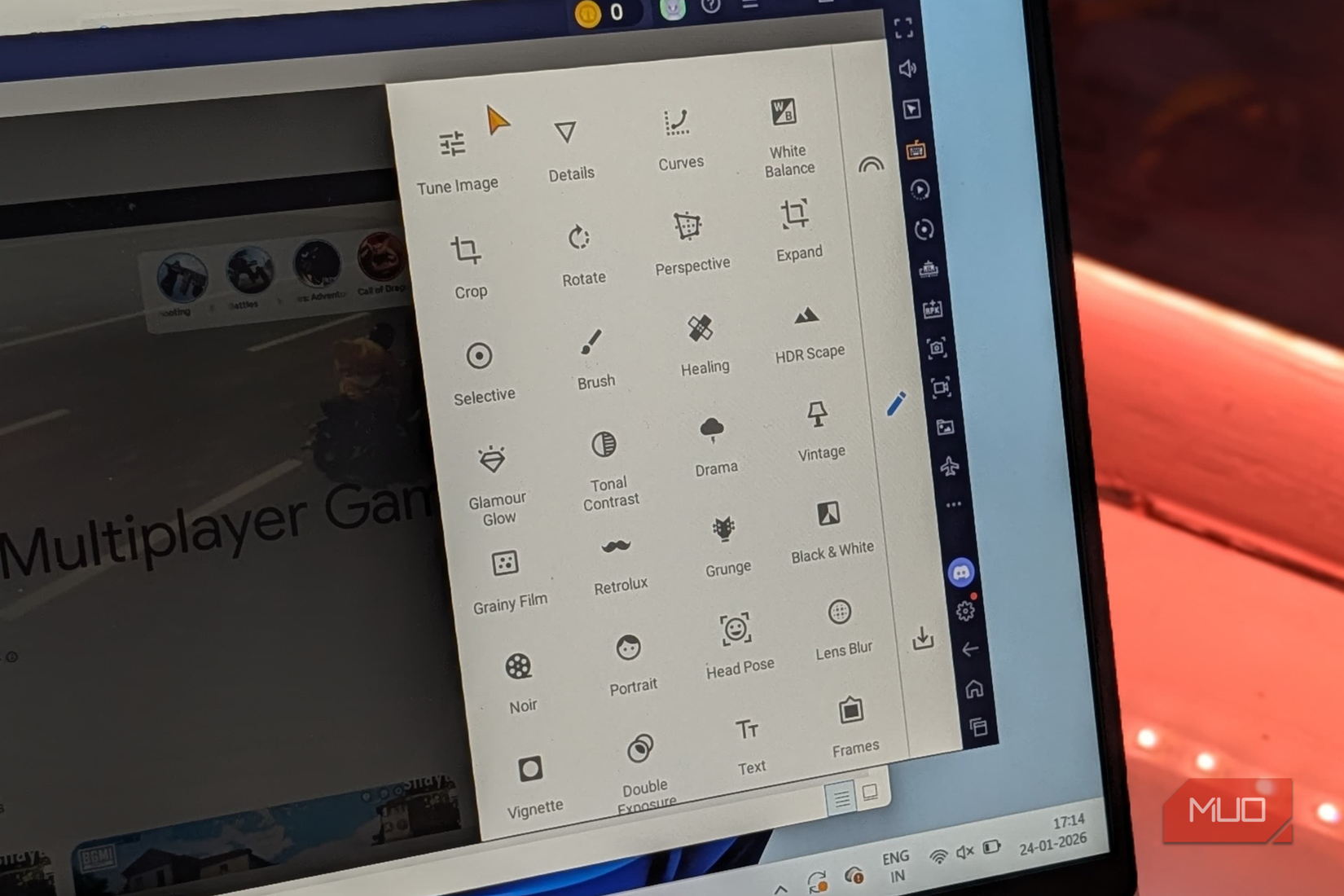 Using Snapseed via BlueStacks on Windows