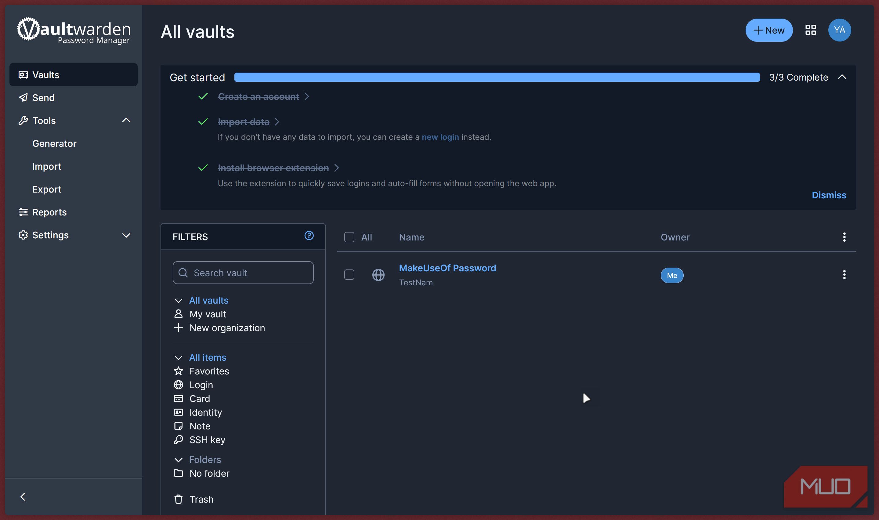 vaultwarden vault running on localhost
