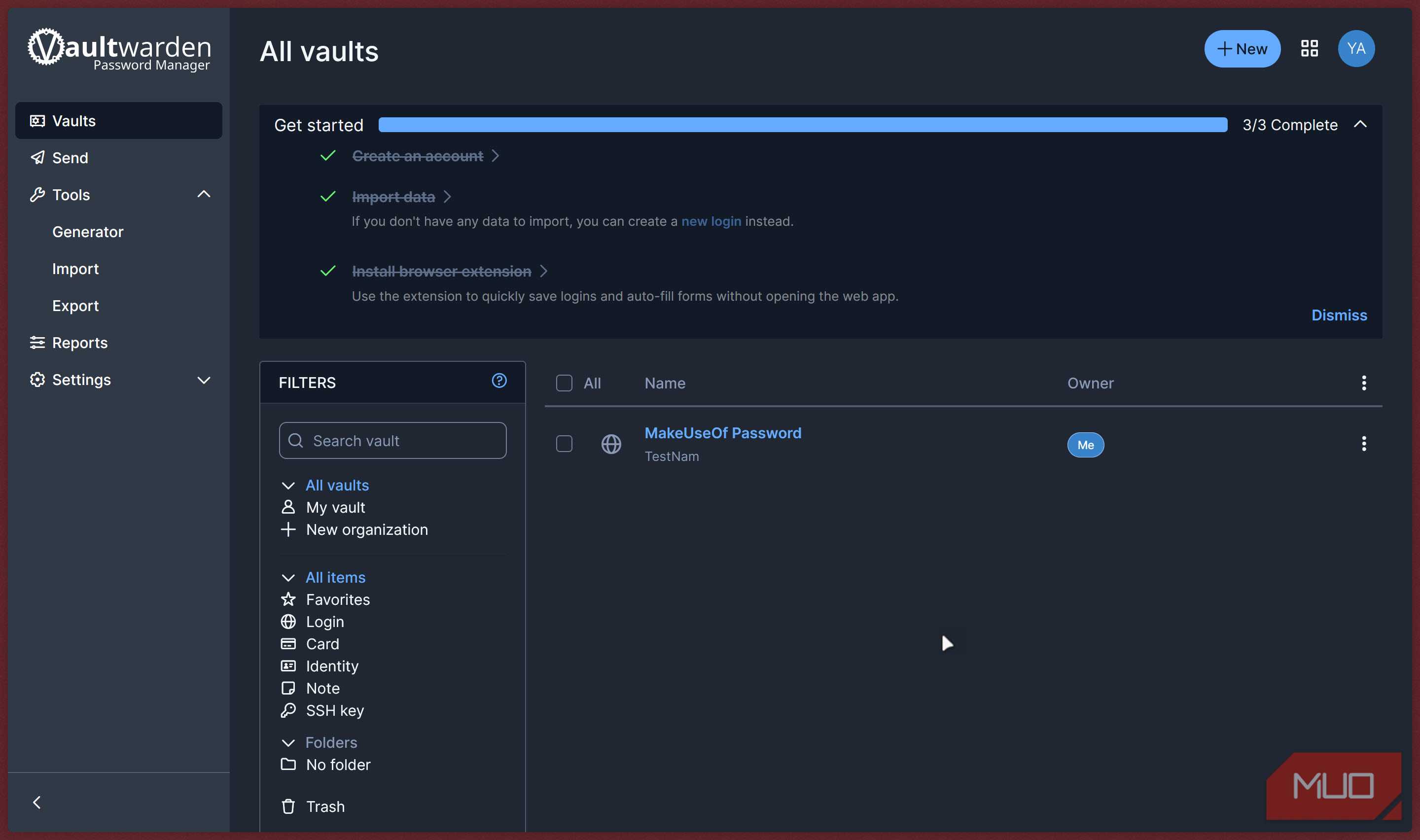 vaultwarden vault running on localhost