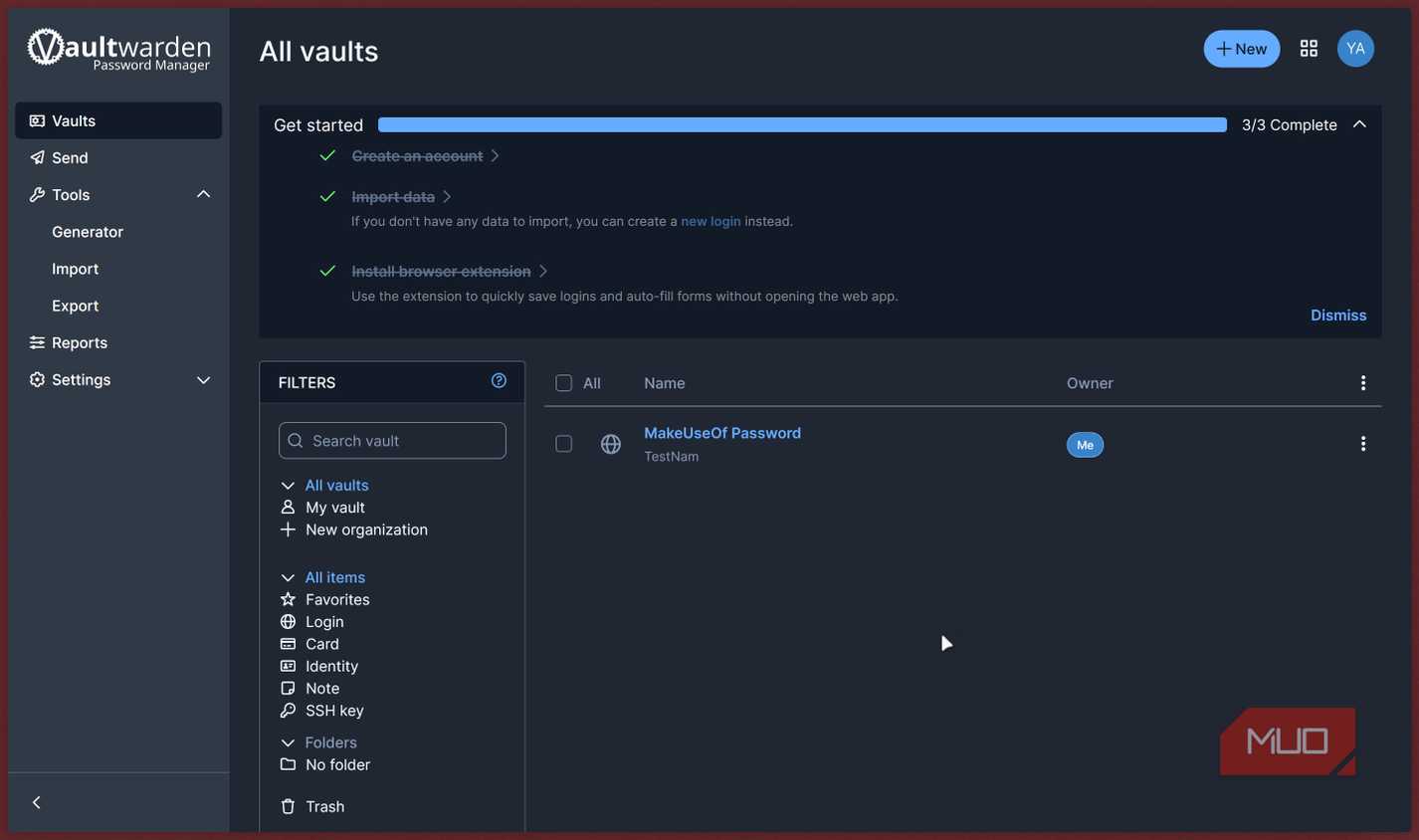 vaultwarden vault running on localhost