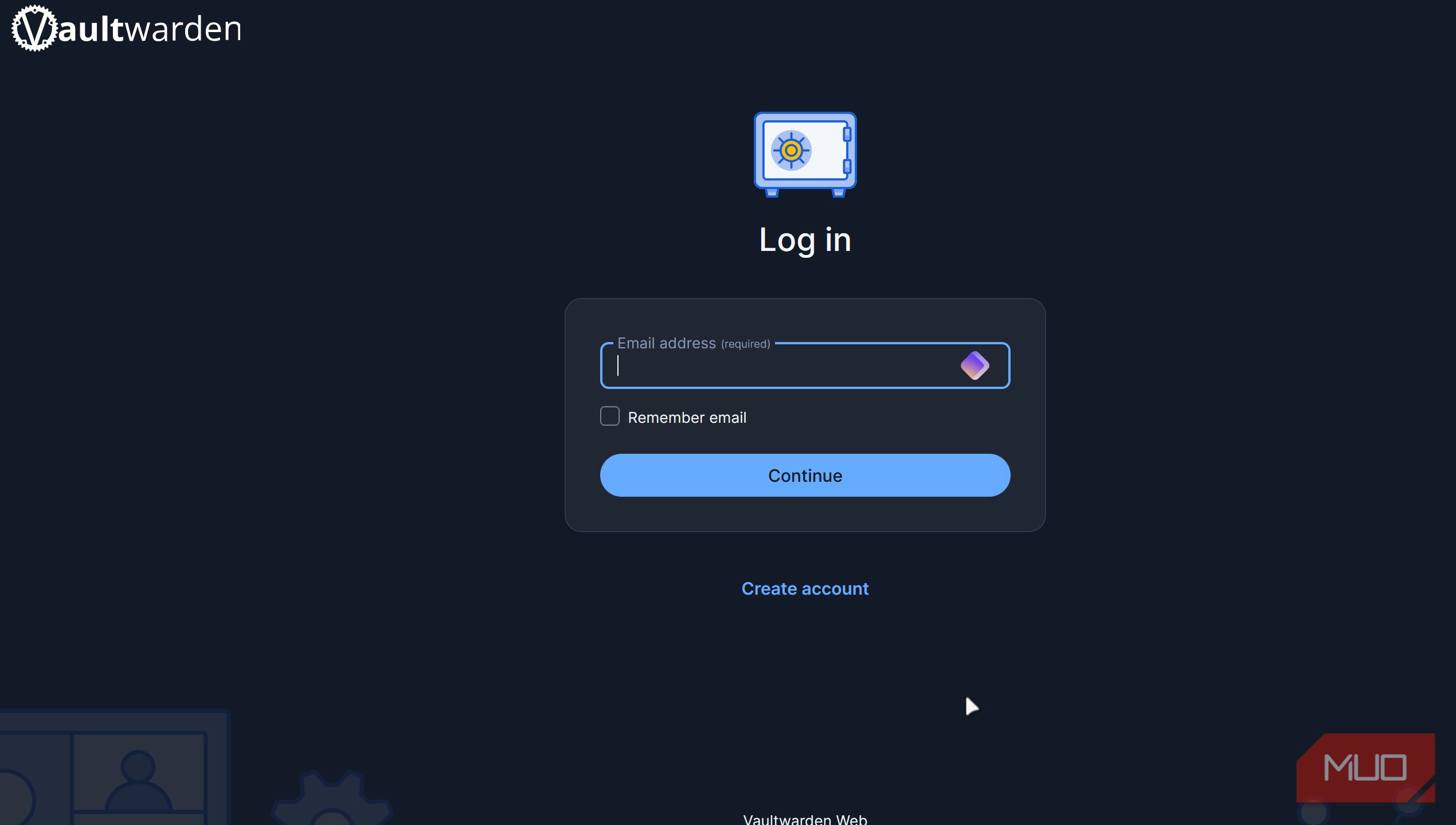 Vaultwarden web interface.