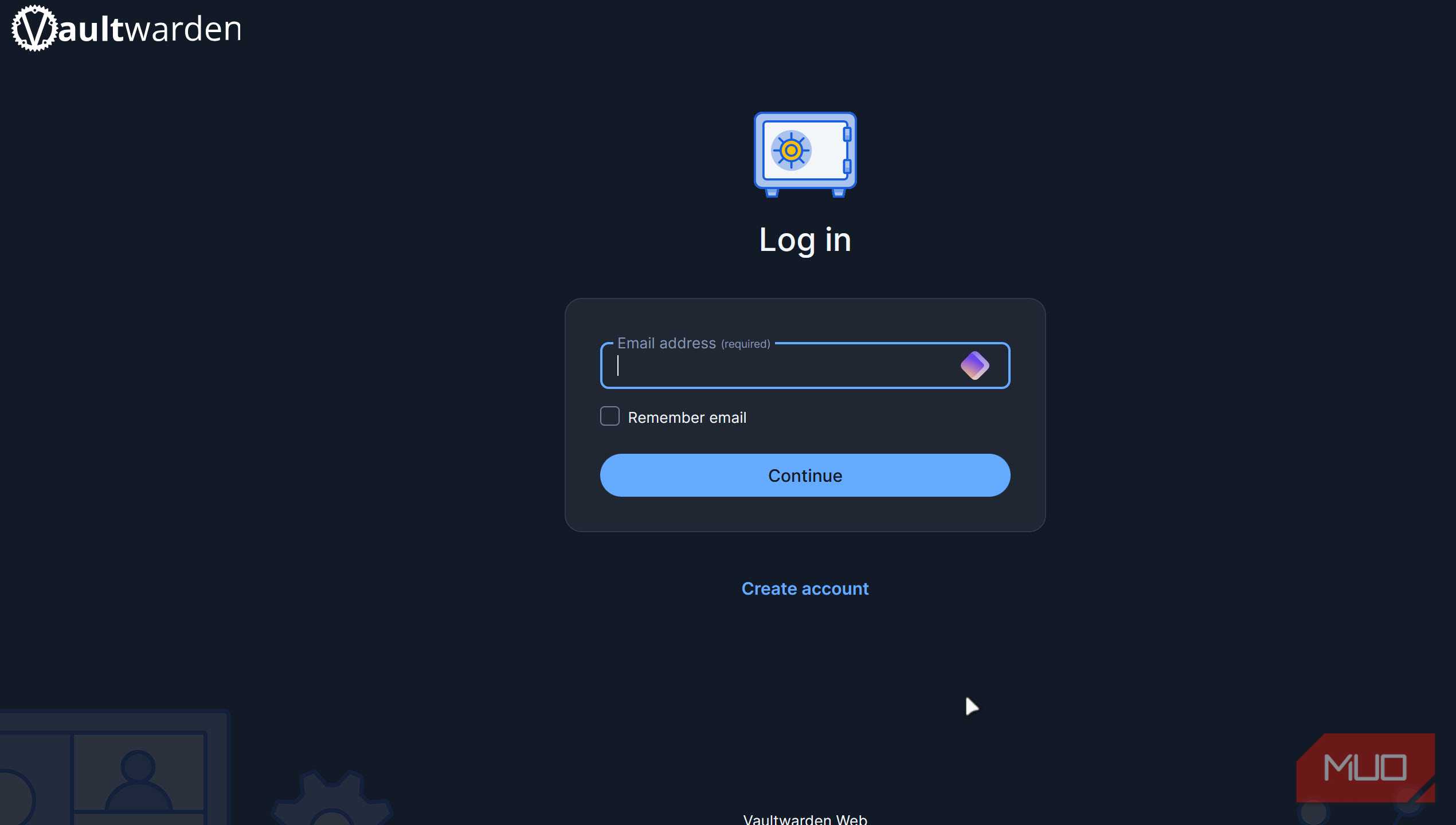 Vaultwarden web interface.