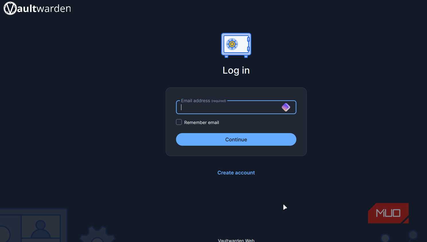 Vaultwarden web interface.