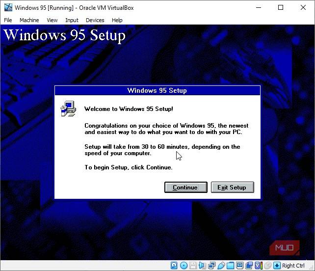 virtualbox windows 95 installation configuration