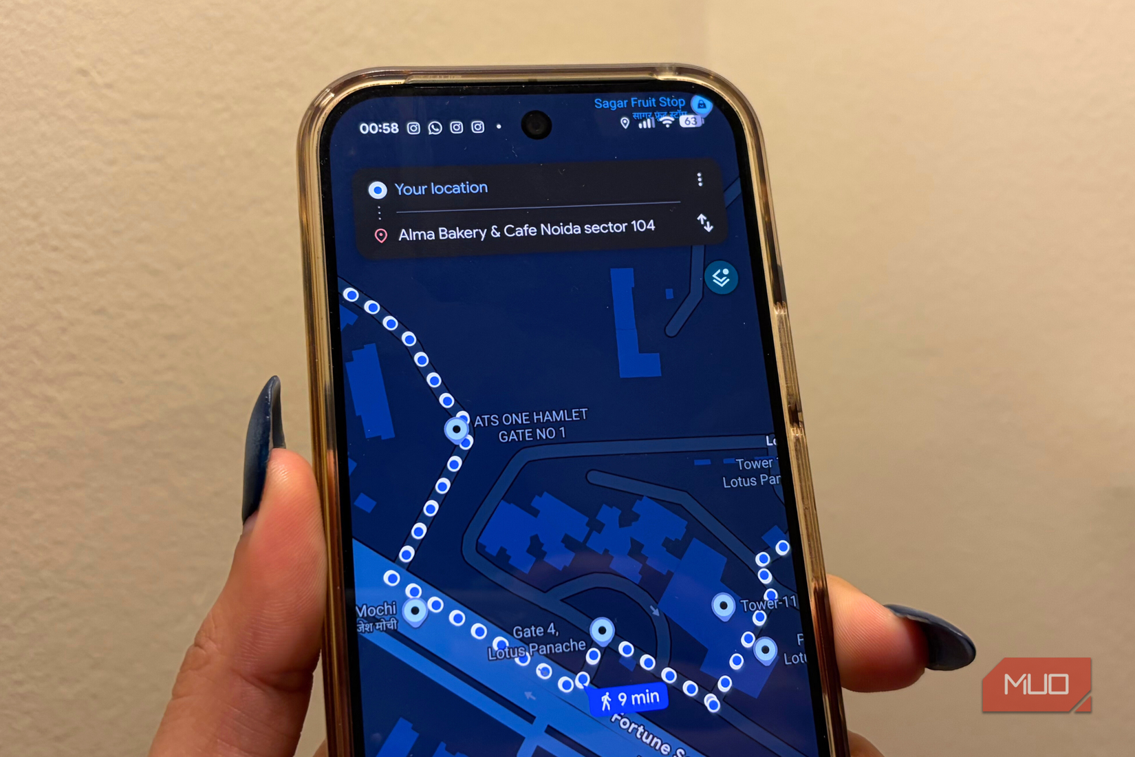 Walking directions on the Google Maps app on Android