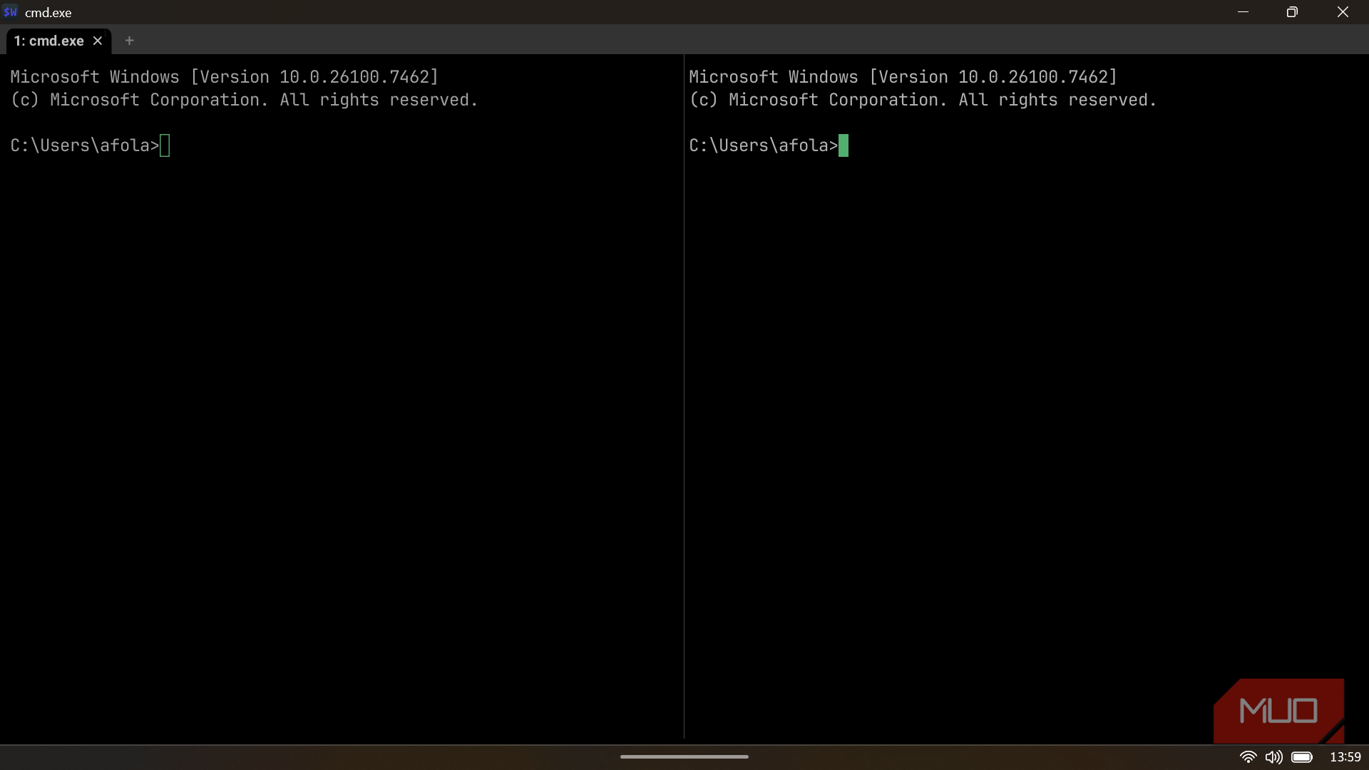 WezTerm interface demonstrating a vertical split-pane layout.