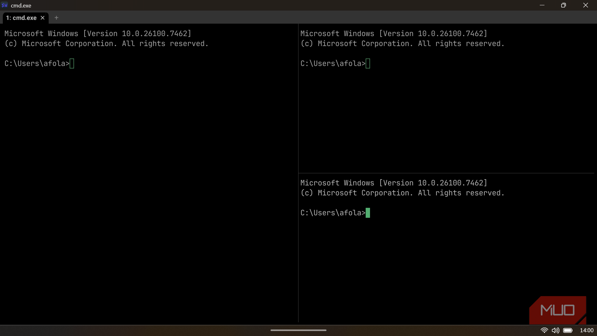 WezTerm interface displaying a split-pane layout with three active simultaneously.