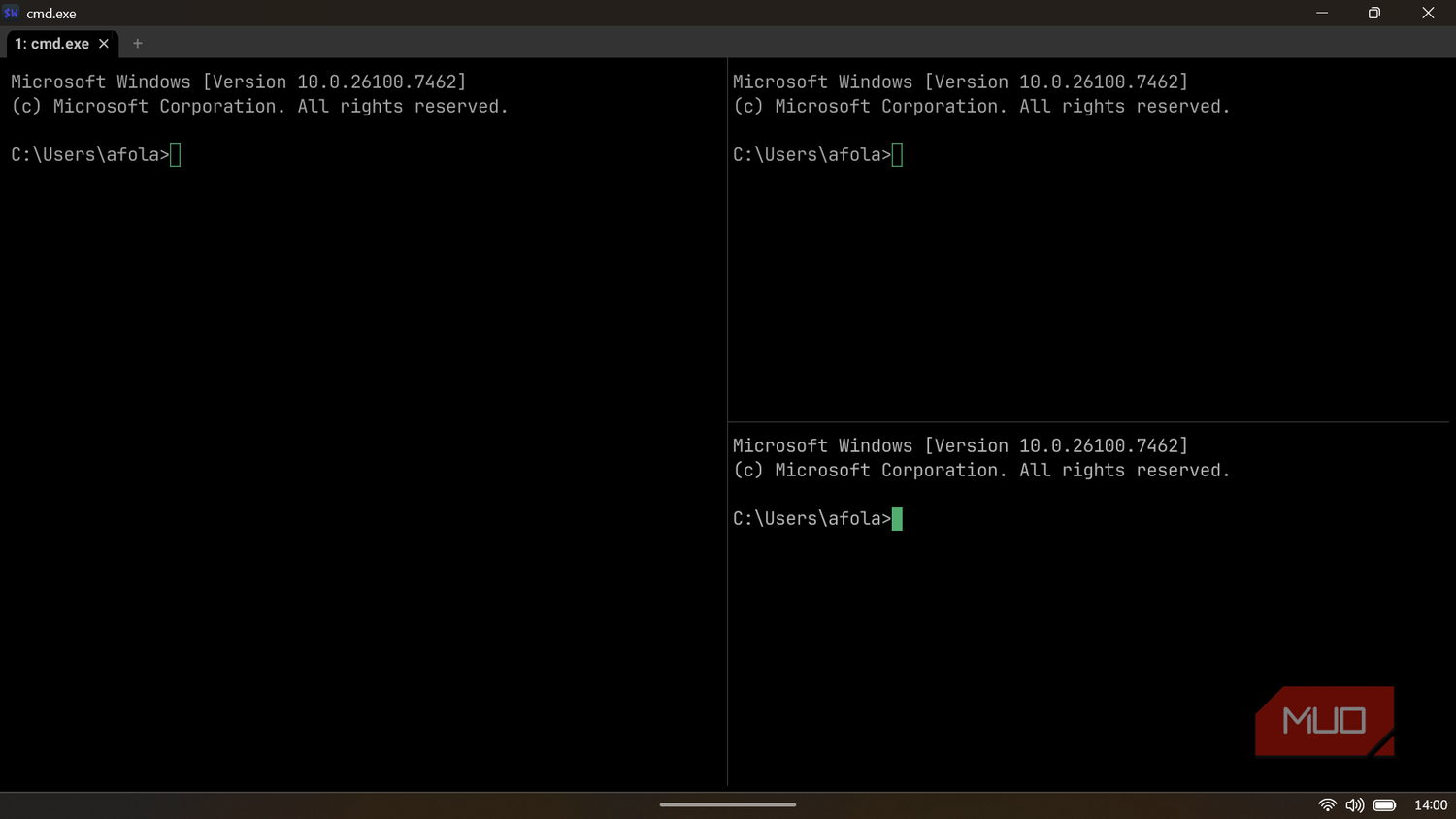 WezTerm interface displaying a split-pane layout with three active simultaneously.