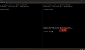 WezTerm interface displaying a split-pane layout with three active simultaneously.