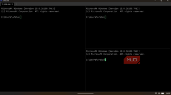 WezTerm interface displaying a split-pane layout with three active simultaneously.