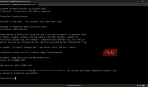 WezTerm terminal showing the successful results of SFC and DISM system repair commands.