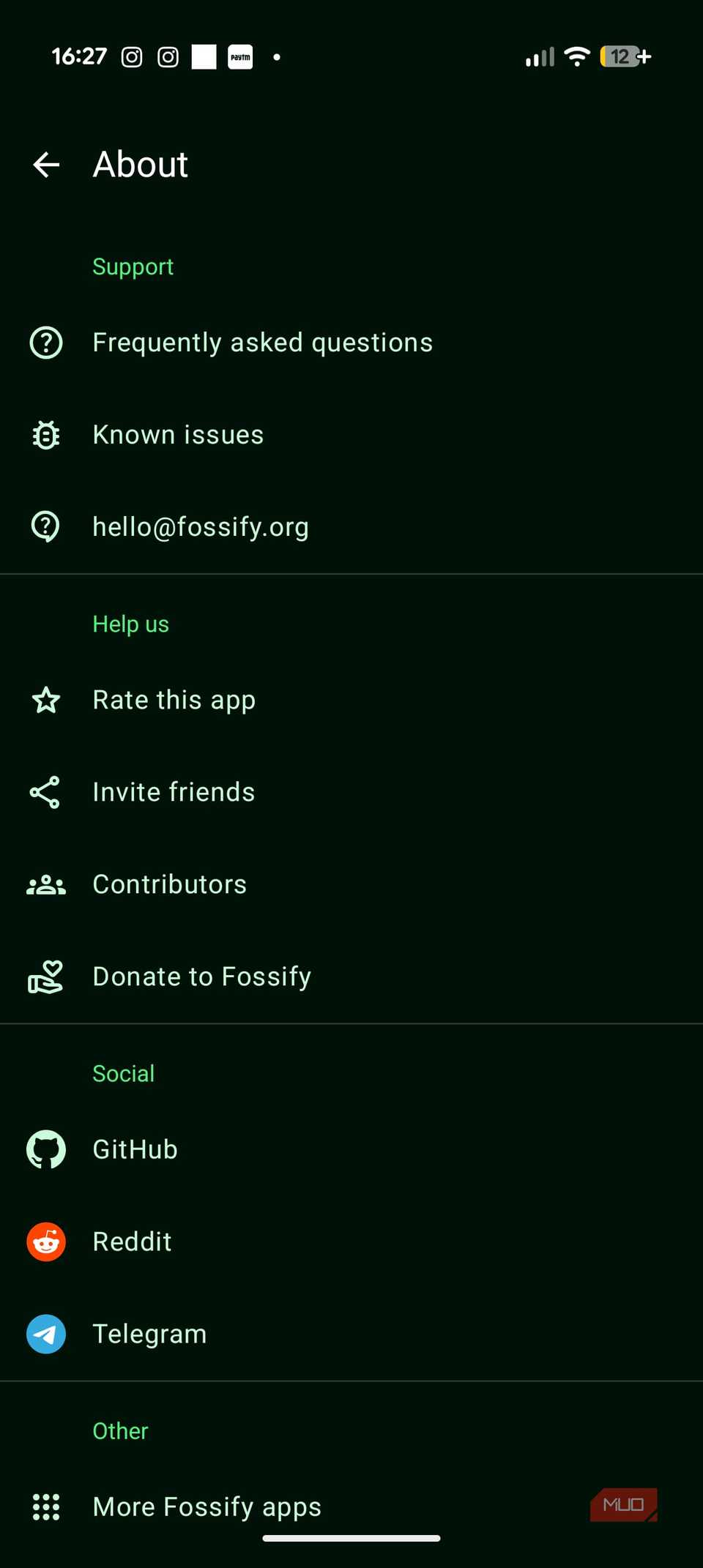 Fossify About section