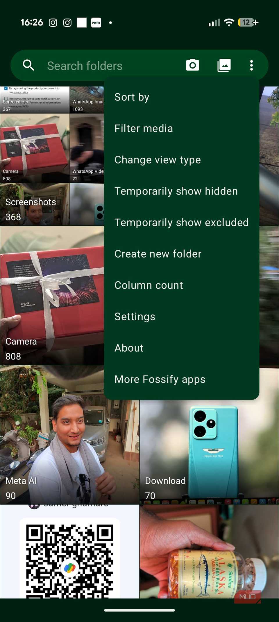 Three-dot icon menu of the Fossify app