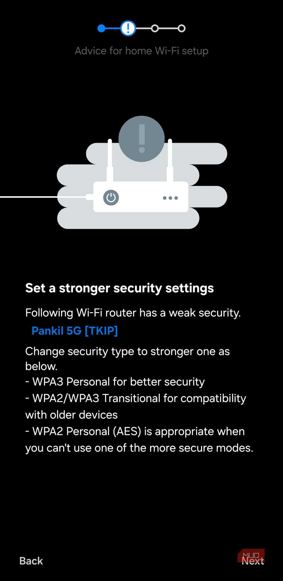 Wi-Fi security test on Samsung phone