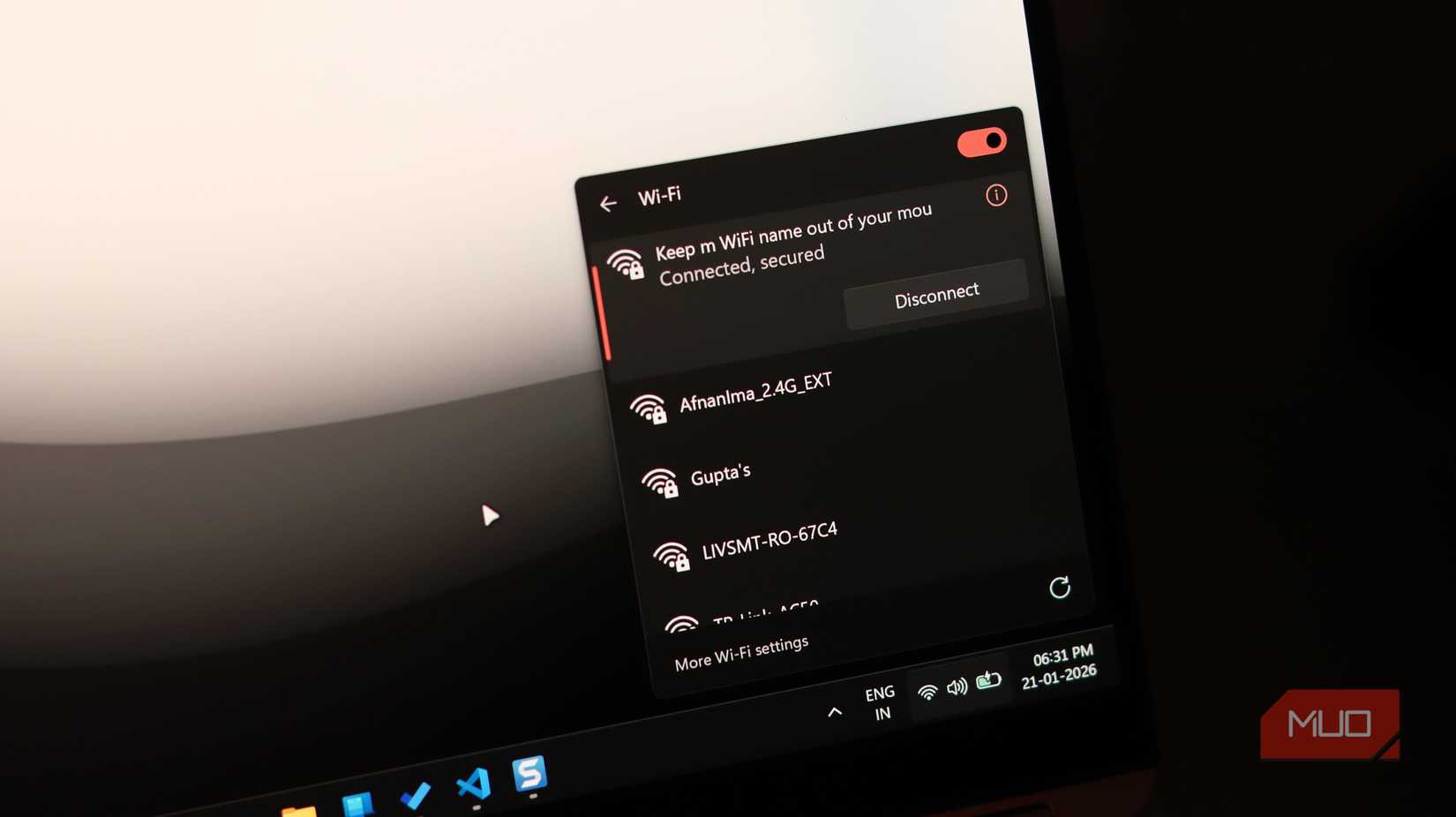 Wi-Fi SSIDs on Windows 11.