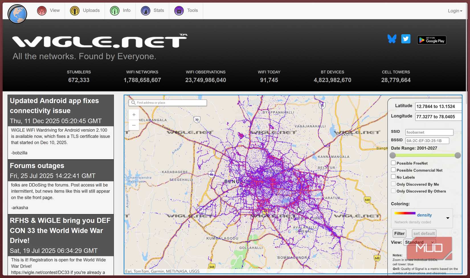 Wigle website running on Web browser.