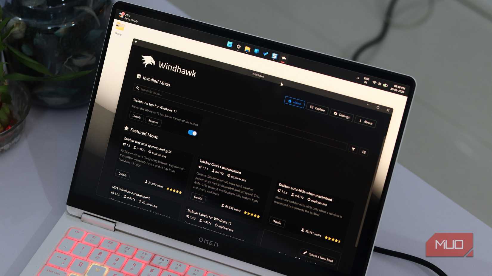 WIndhawk running on Windows 11 laptop.