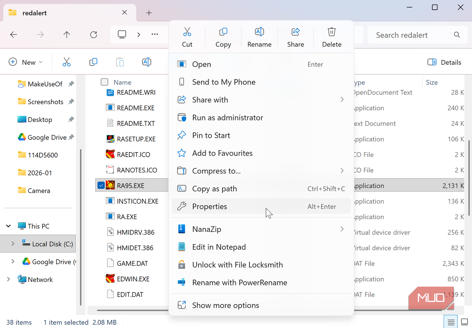 windows 11 context menu properties.