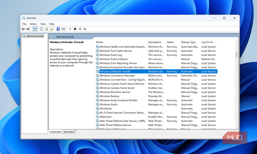 Windows Defender Firewall service on desktop
