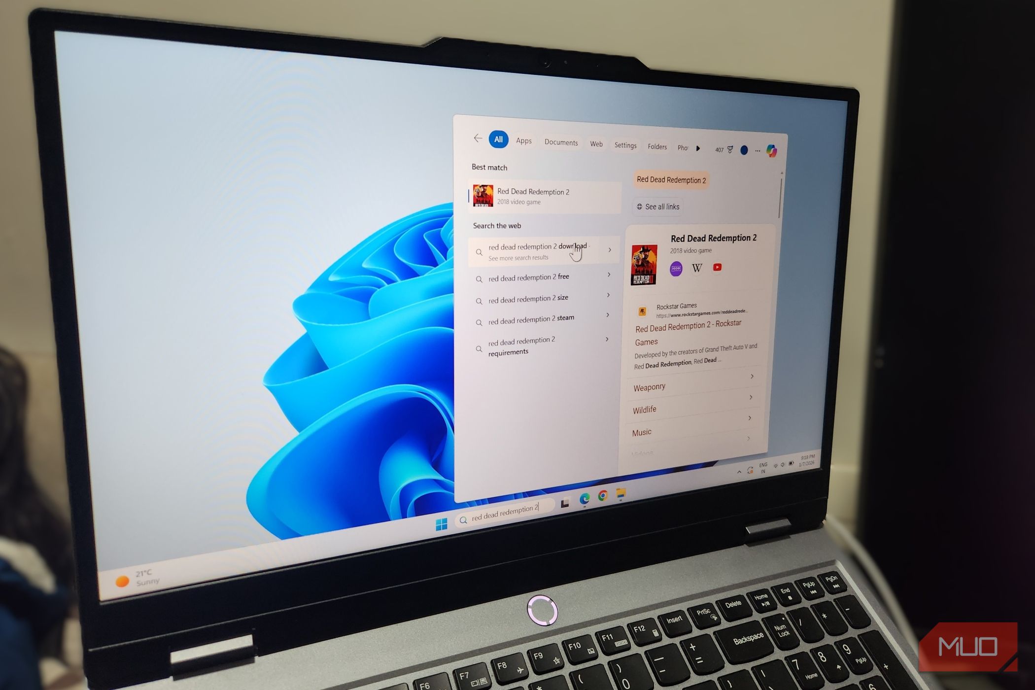 Windows laptop showing taskbar search