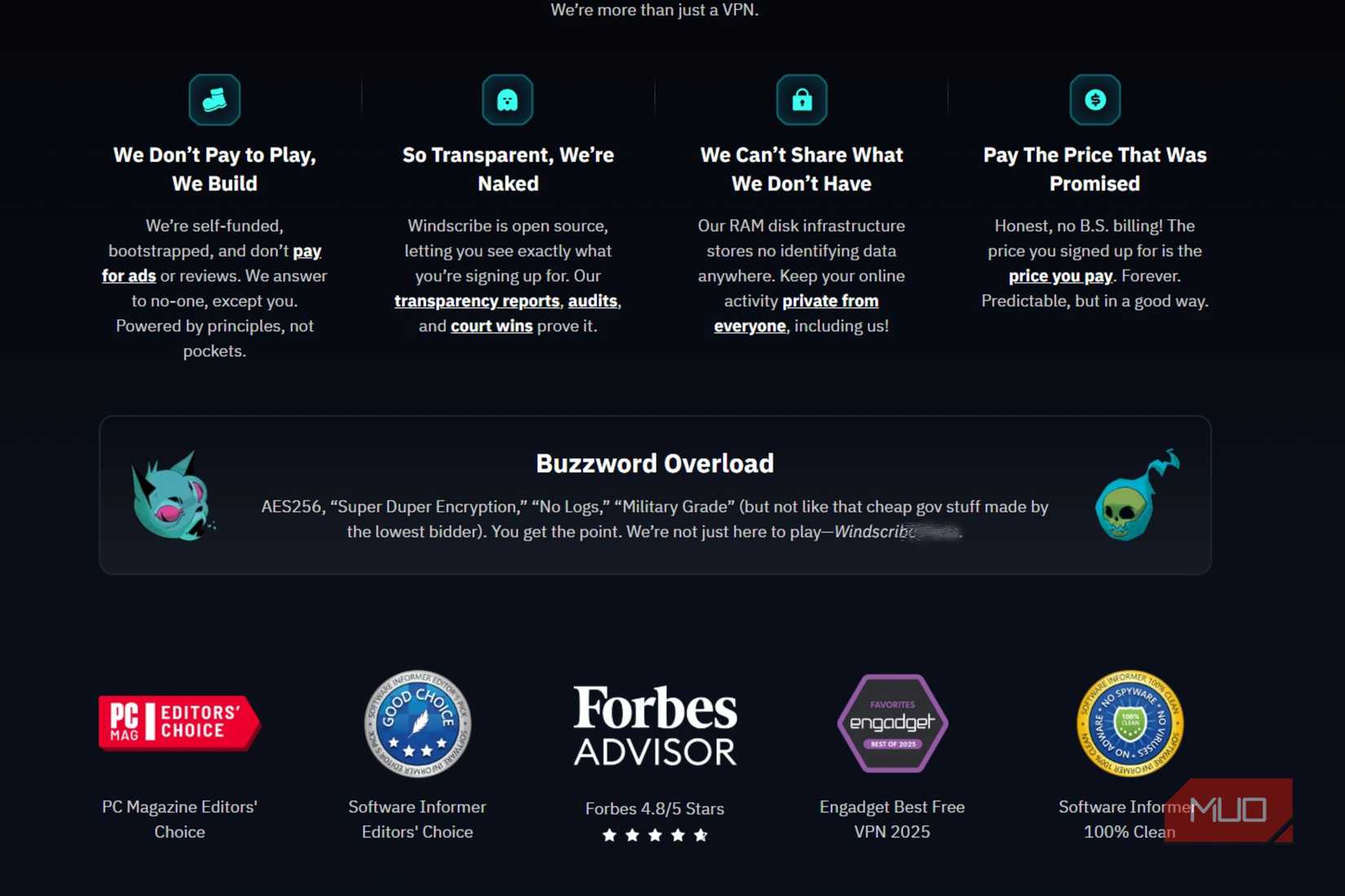 Windscribe Details from official website, including buzzwords, information, and reviews