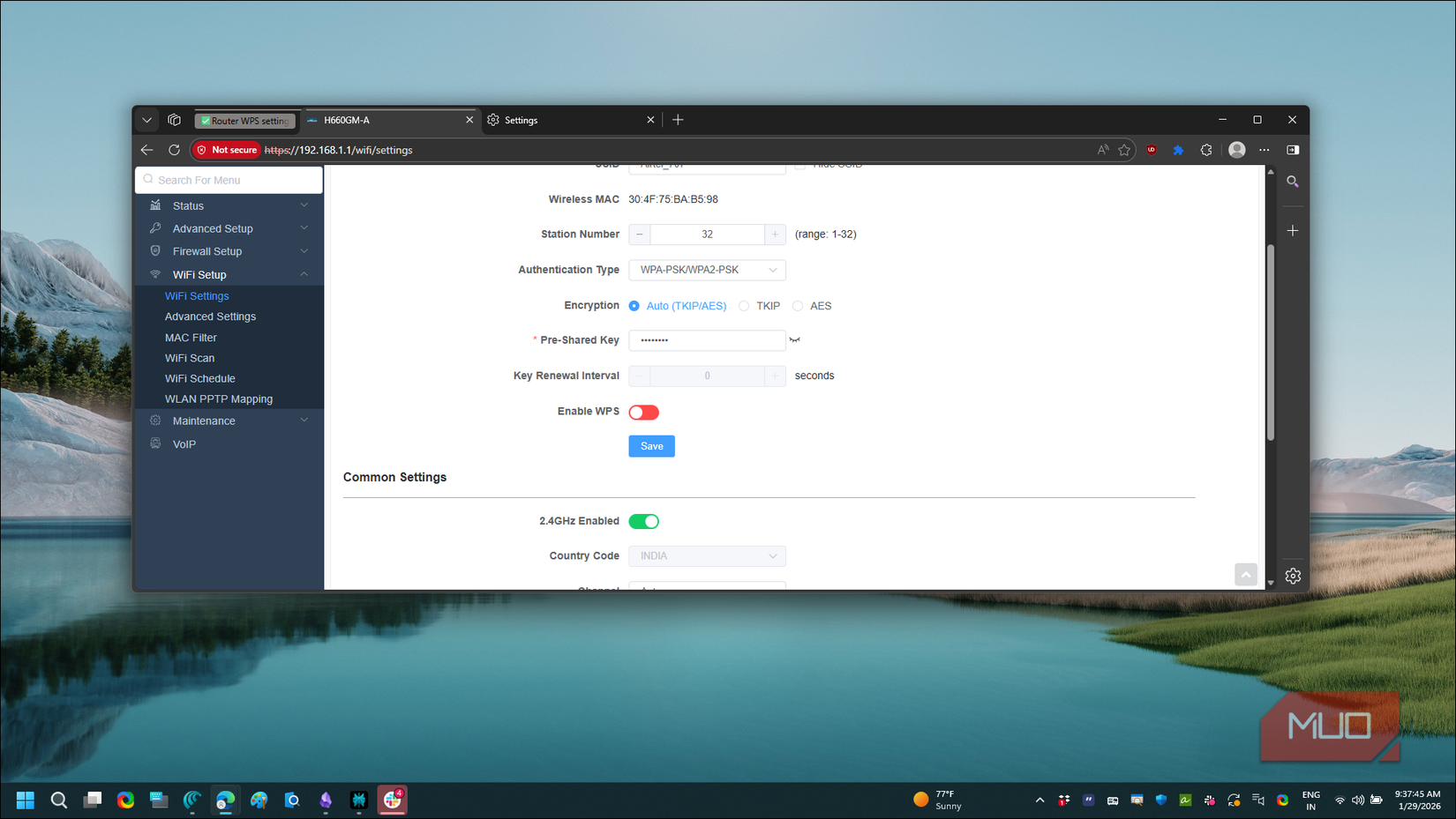 گزینه WPS در پنل ادمین روتر Airtel