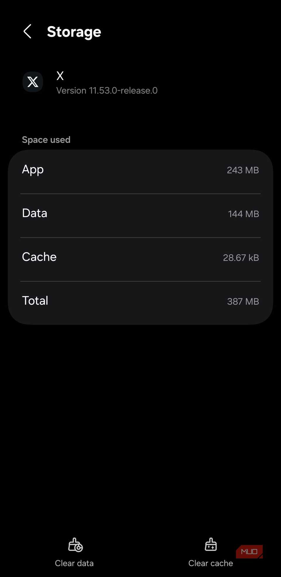 X app info page on Android