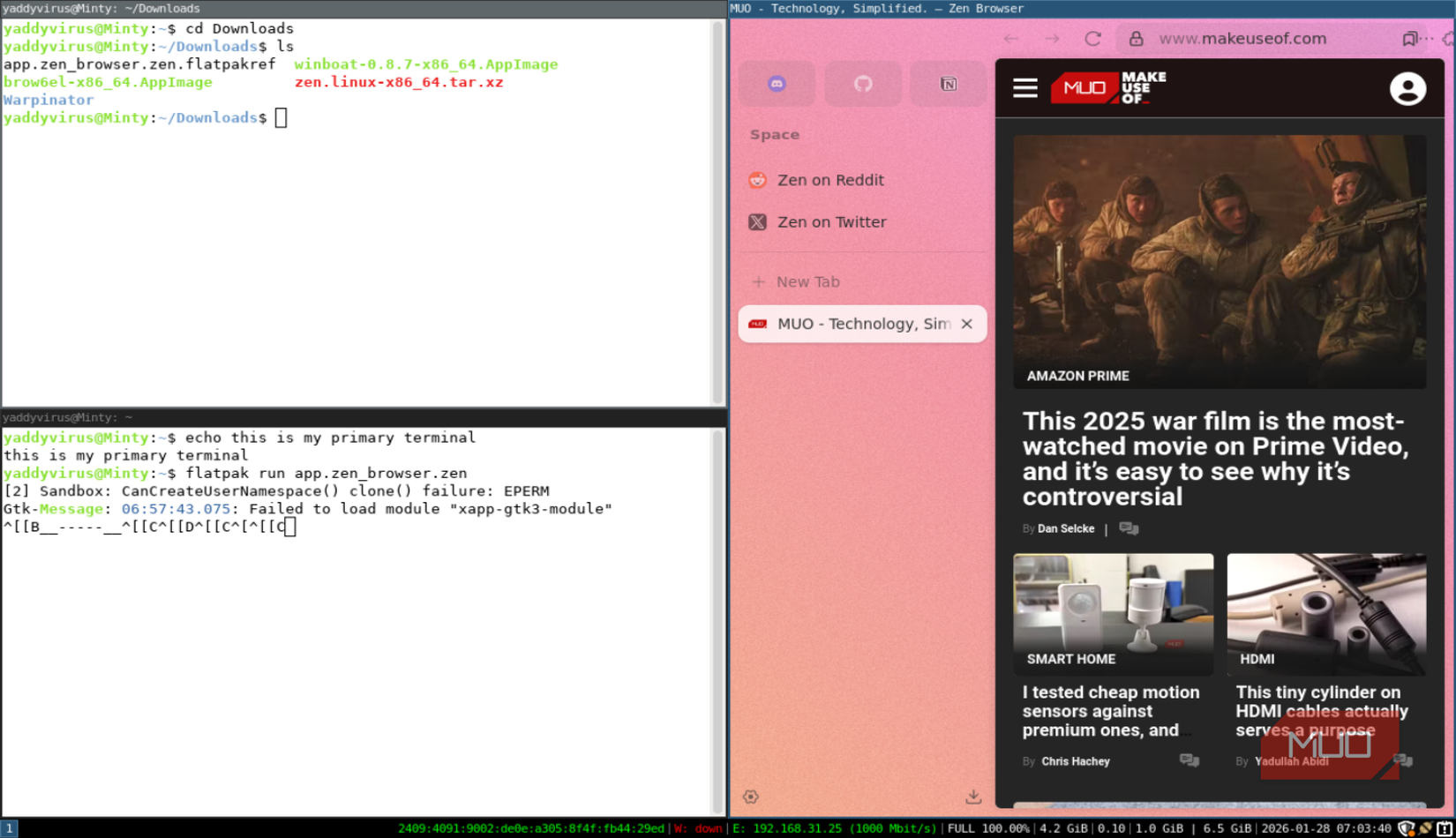 Zen browser running with terminal windows in i3wm