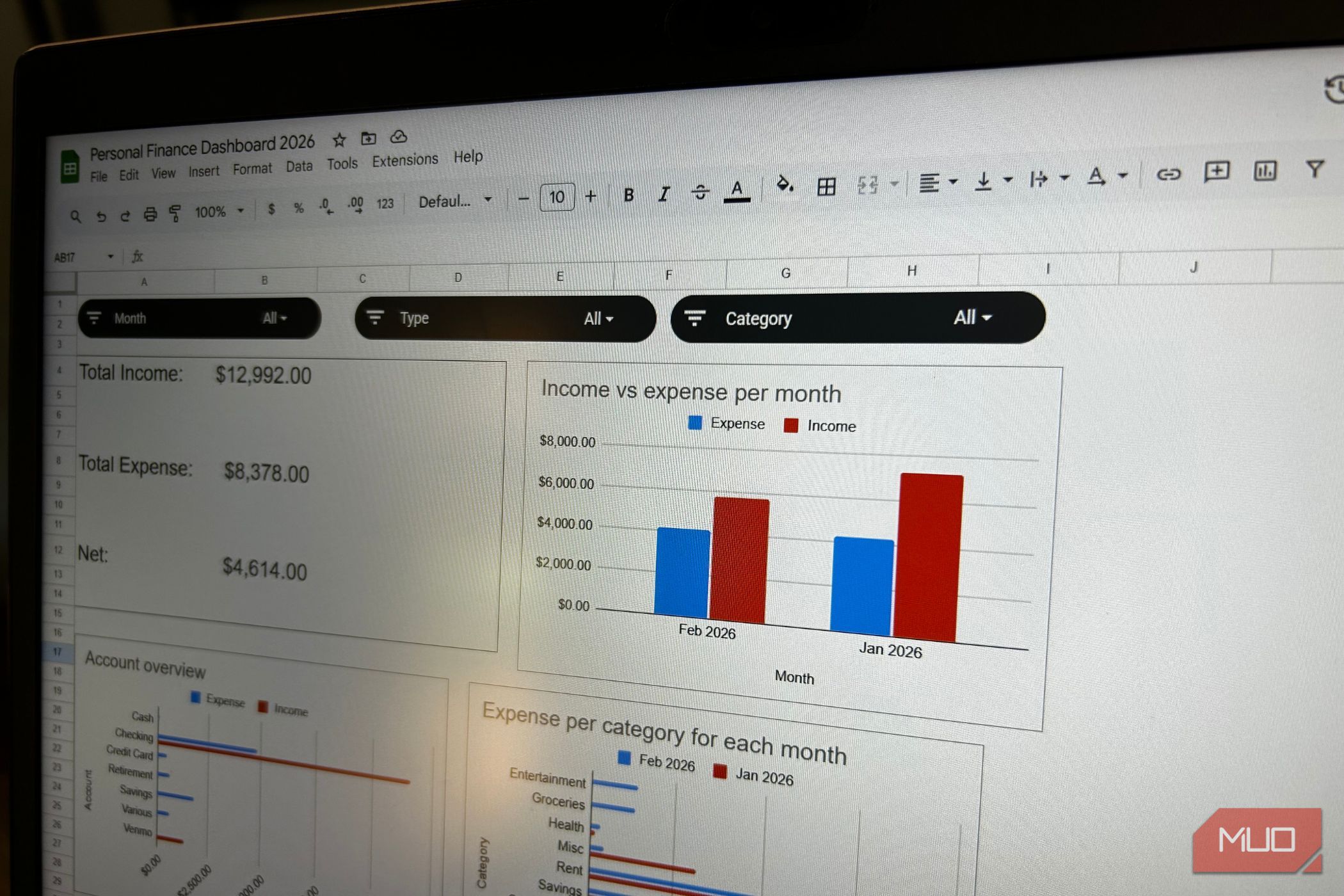 A picture of a personal finance dashboard for 2026