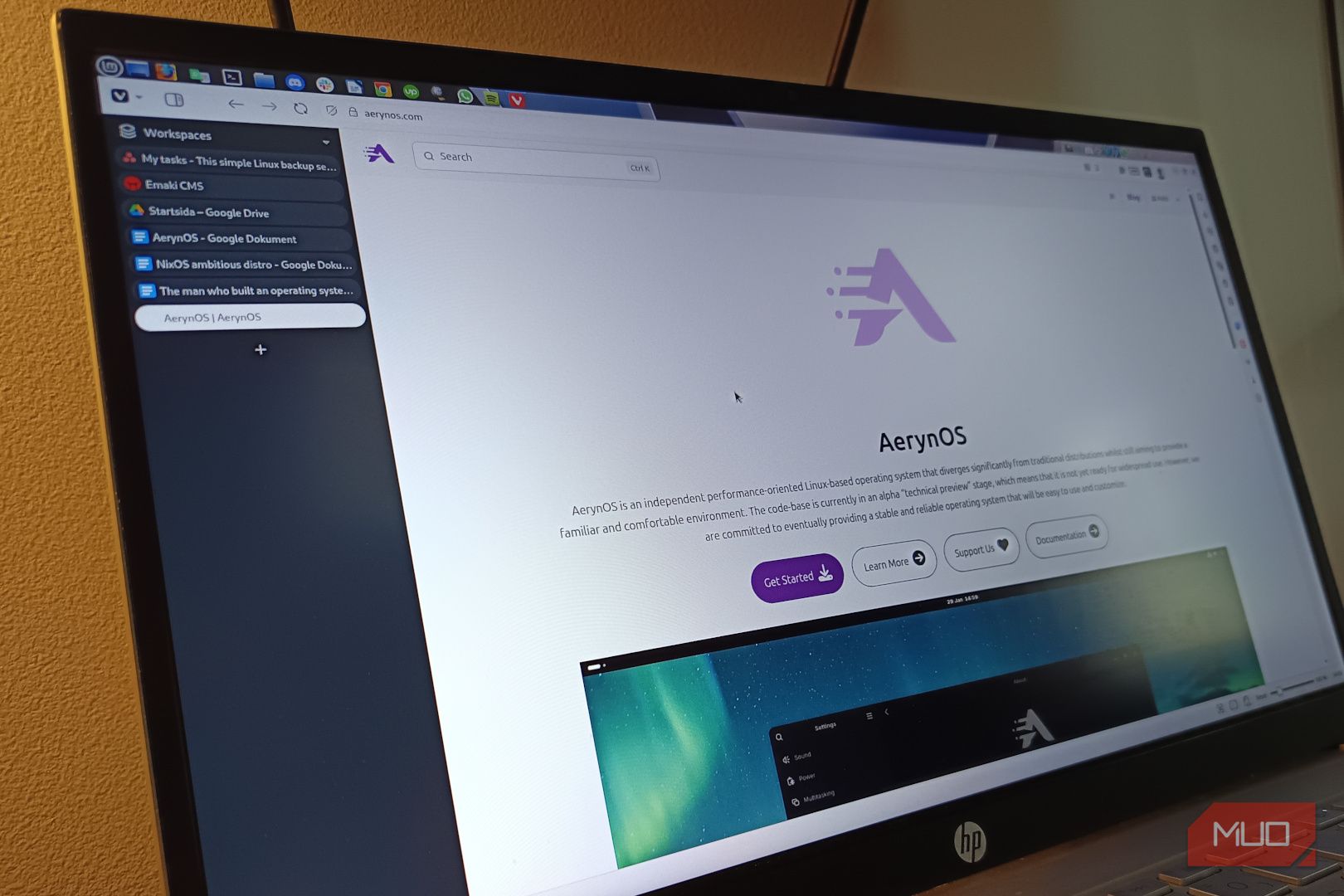 The AerynOS website. 