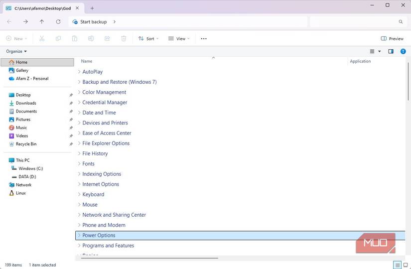 ঈশ্বর মোড বিকল্পের বর্ণানুক্রমিক শ্রেণীবিভাগ