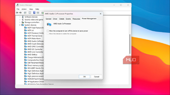 AMD Audio Coprocessor properties dialog in Device Manager on Windows 11