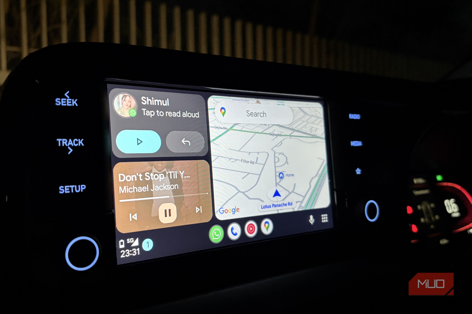 Android Auto opened on car dashboard