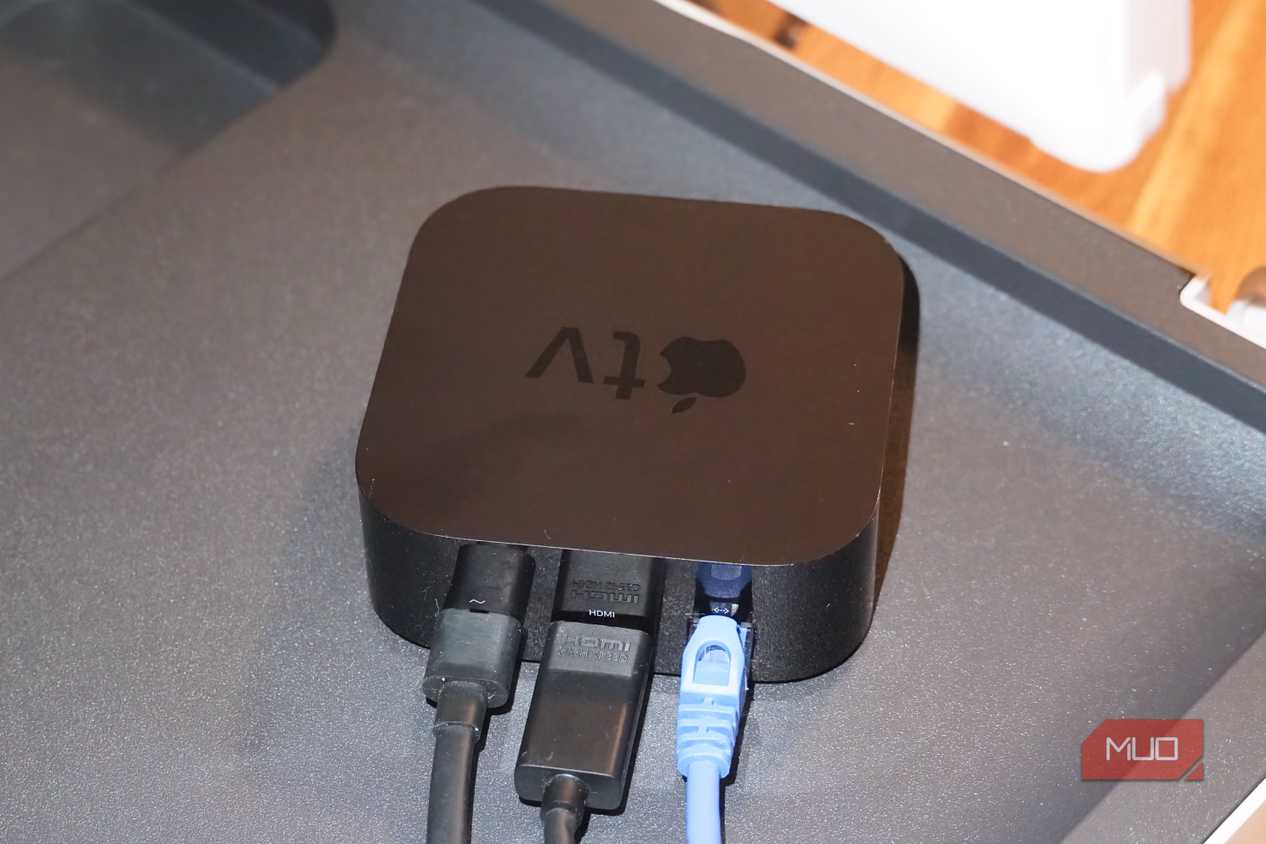 Cables plugged into an Apple TV.