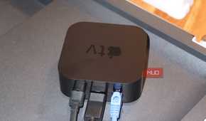 Cables plugged into an Apple TV.