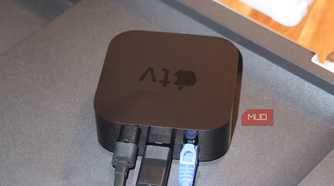 Cables plugged into an Apple TV.