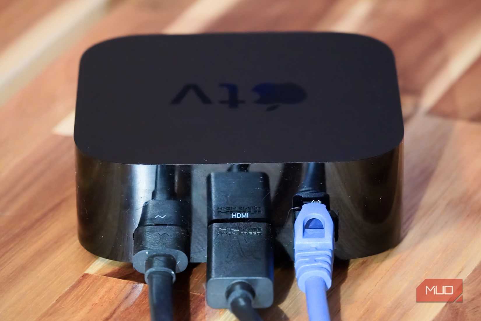 Ports on the back of the Apple TV. 