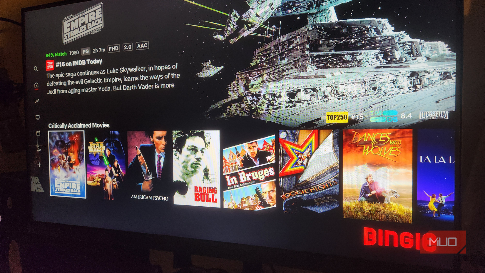 The Bingie Kodi skin home page.