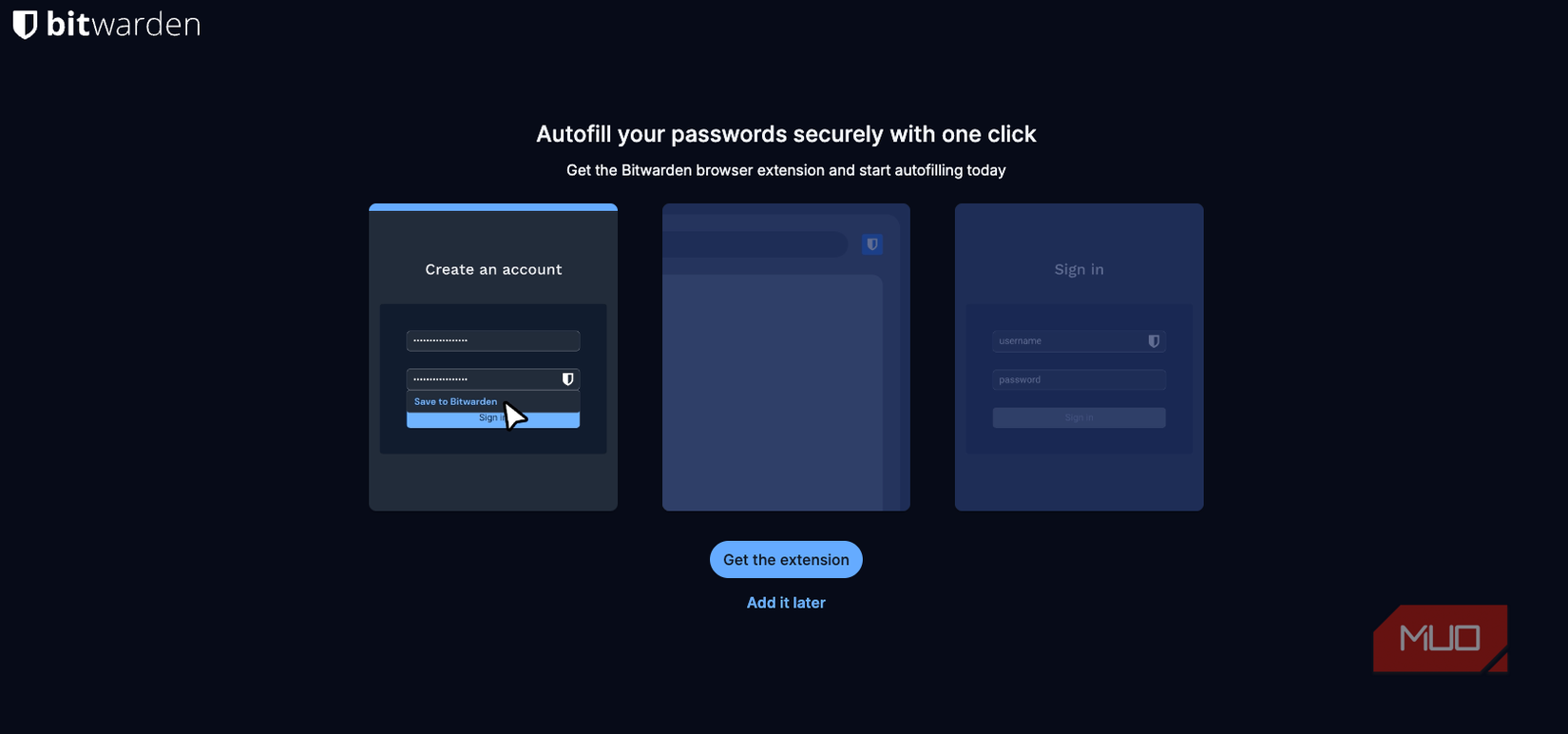 Bitwarden's get extension web page