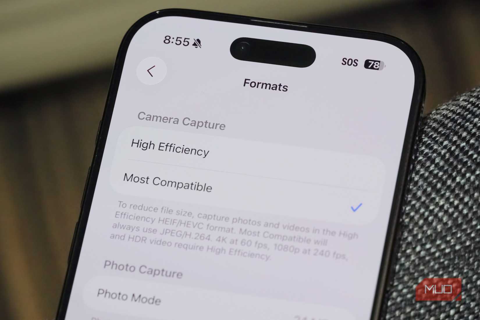 Format settings on an iPhone Air.