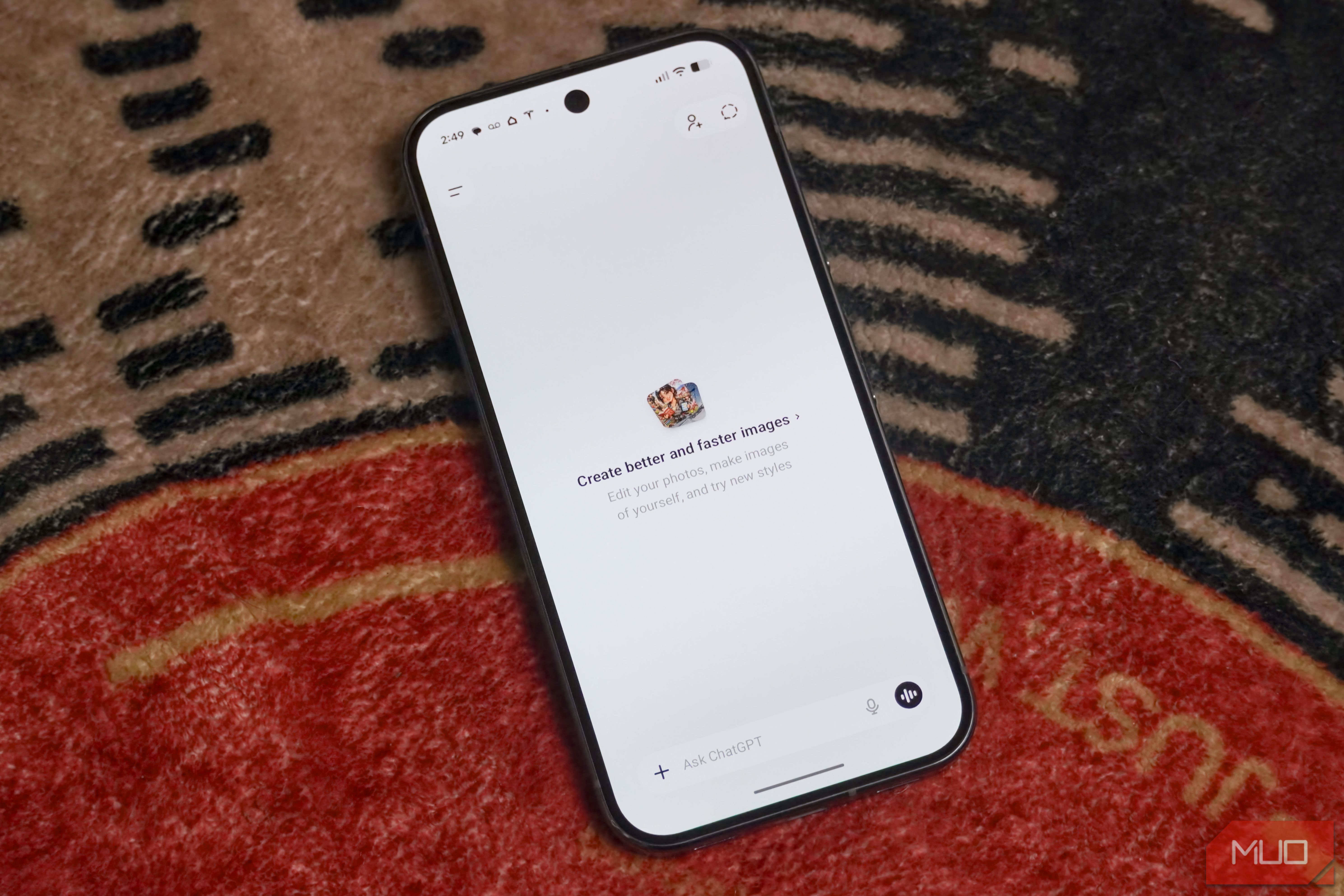 The ChatGPT app for Android on a vinyl-themed rug.
