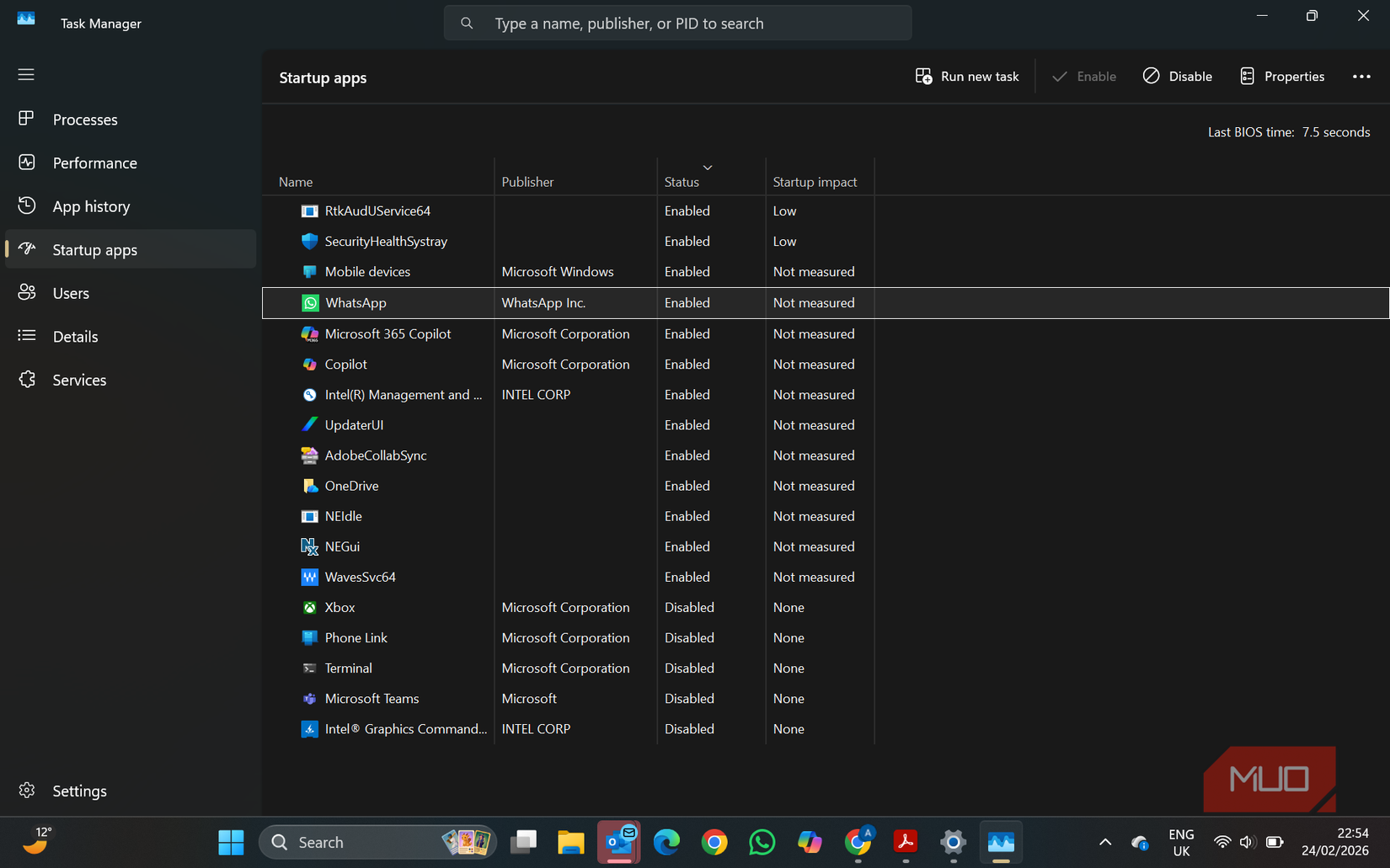 Check startup apps status