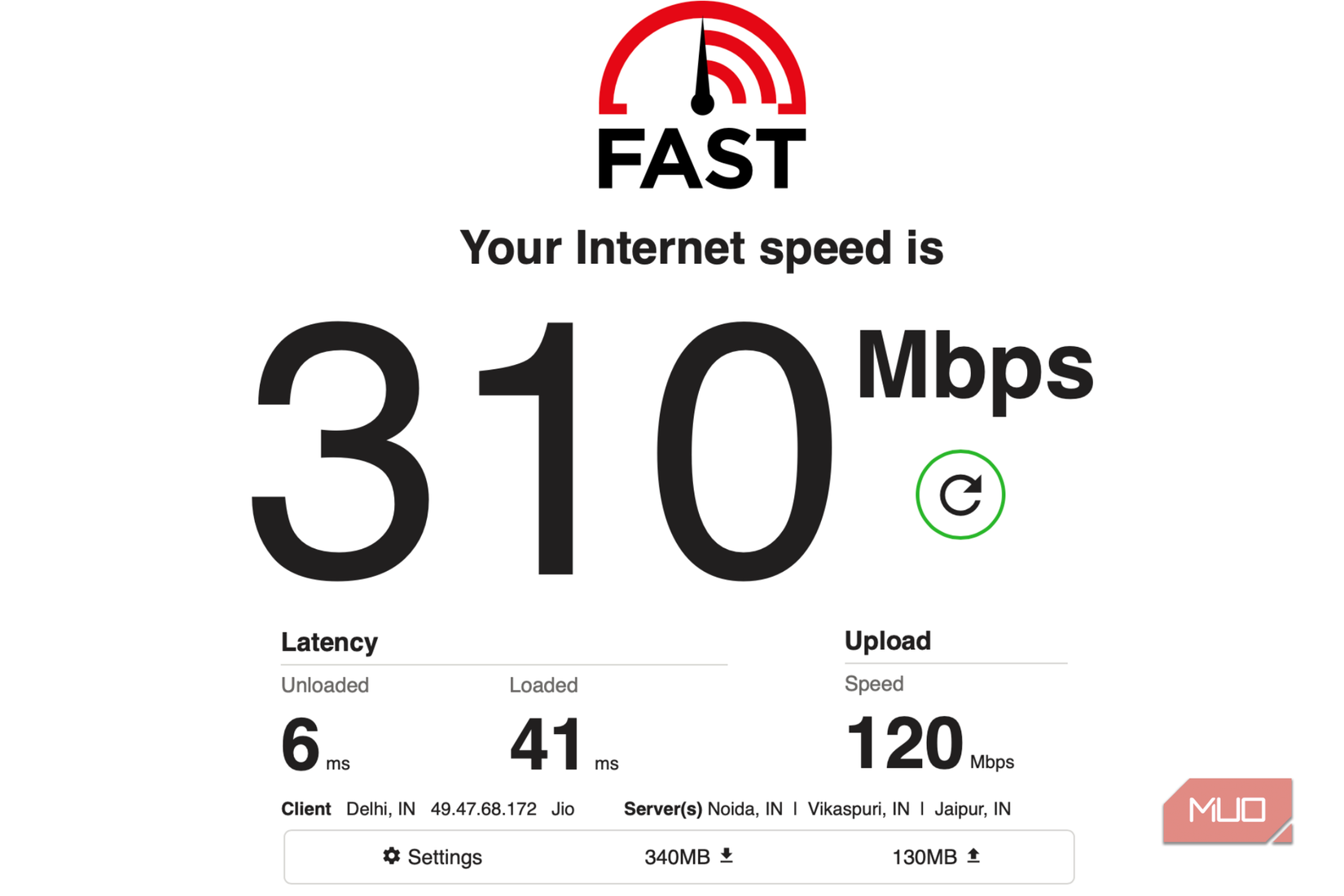 Checking internet speed on Fast website