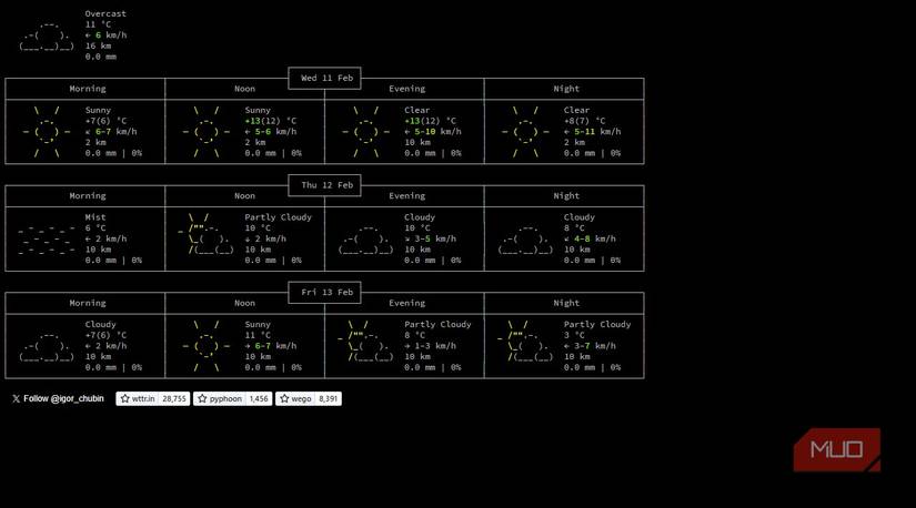 Checking weather with wttr