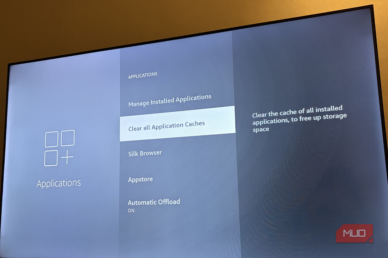 Clearing all application caches selected on smart TV