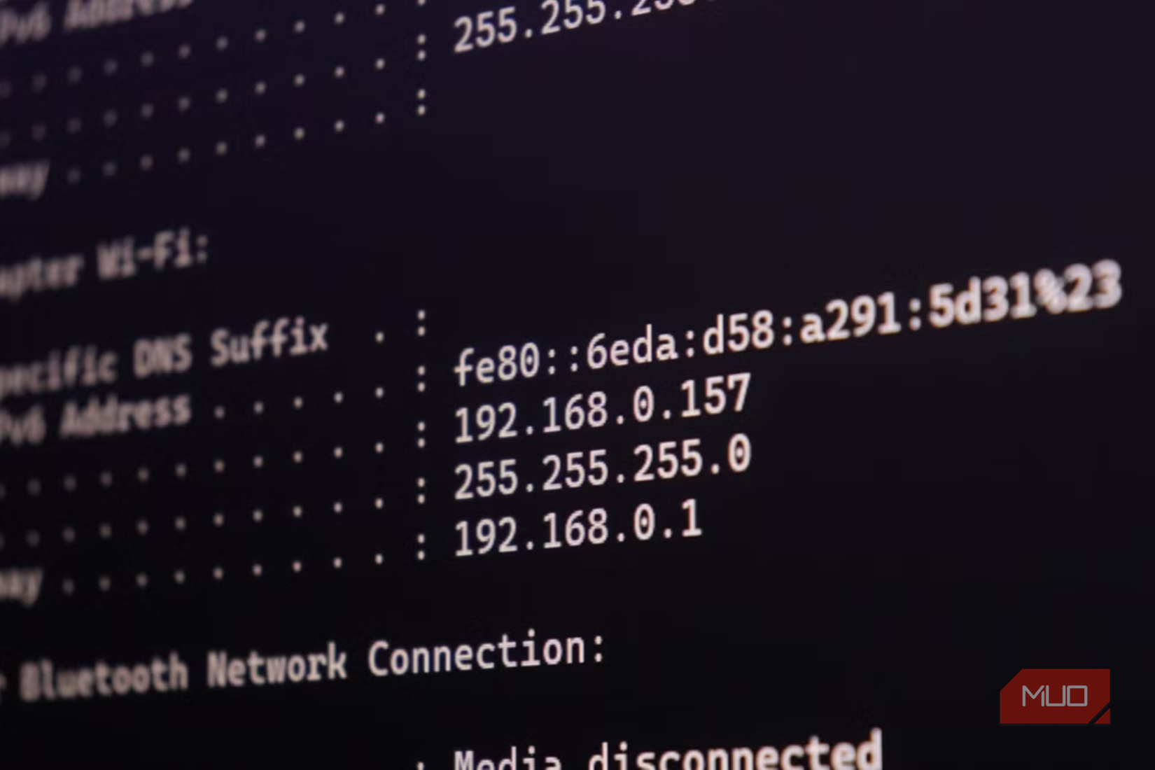 Command prompt showing IP address