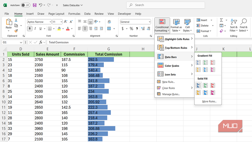 এক্সেলে শর্তসাপেক্ষ ফরম্যাটিং মেনু।
